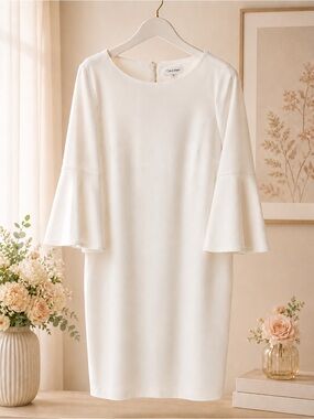 Calvin Klein Cream Bell-Sleeve Shift Dress